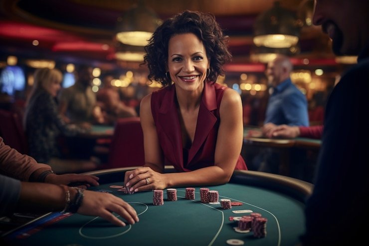 Meja Baccarat dealer langsung di studio maniaslot dengan kamera multi-sudut